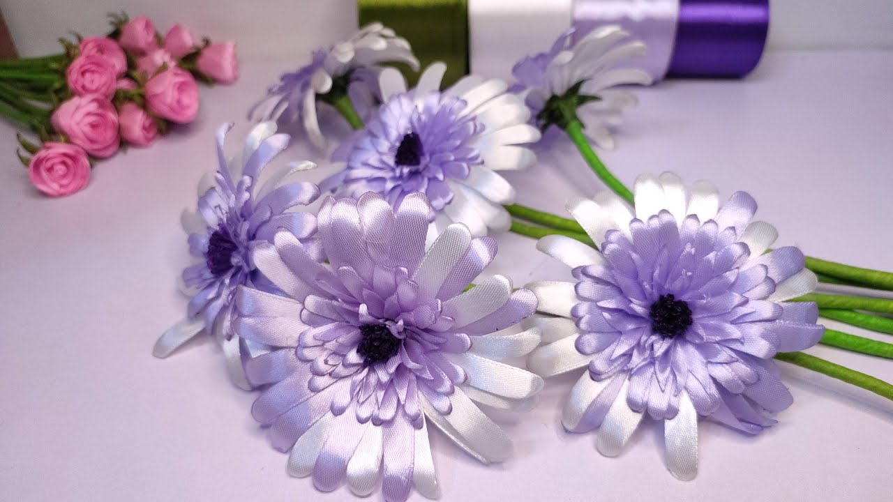DIY| cara membuat bunga Gerbera | Gerbera Bouquet #satinribbonflowers