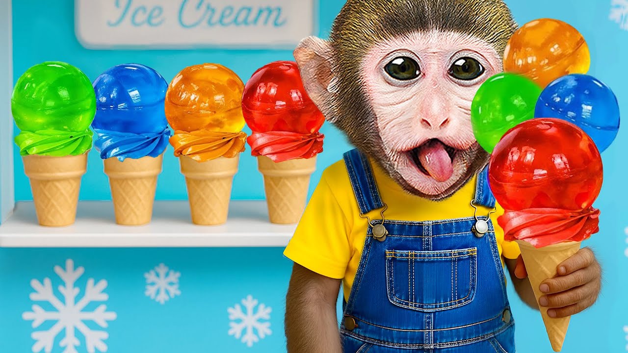 Monkey MoMo Eating Jelly Fruit Ice Cream with Baby Monkey 🐒🍦 | MoMo Monkey Life