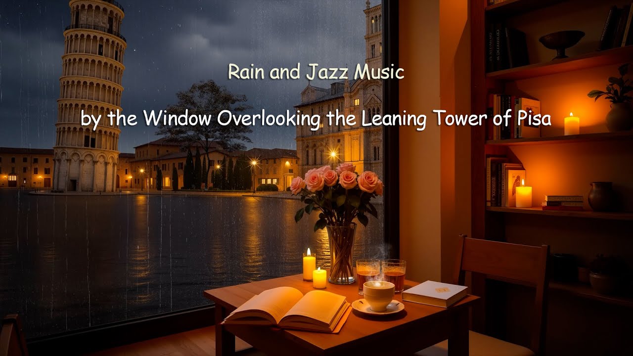 Leaning Tower of Pisa View 🌩️ Cozy Jazz Piano and Candlelight Ambience for Work and Study