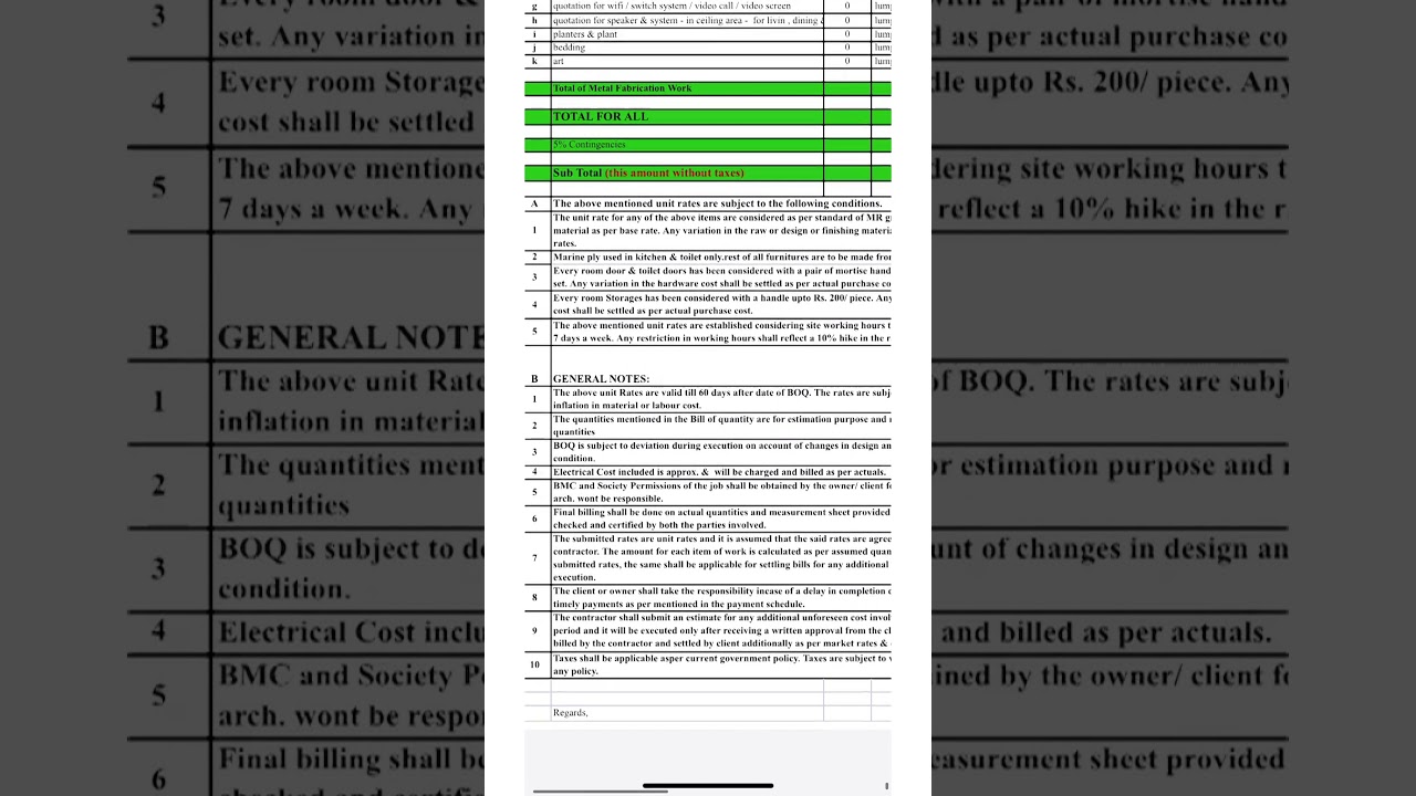 Guide to building a BOQ