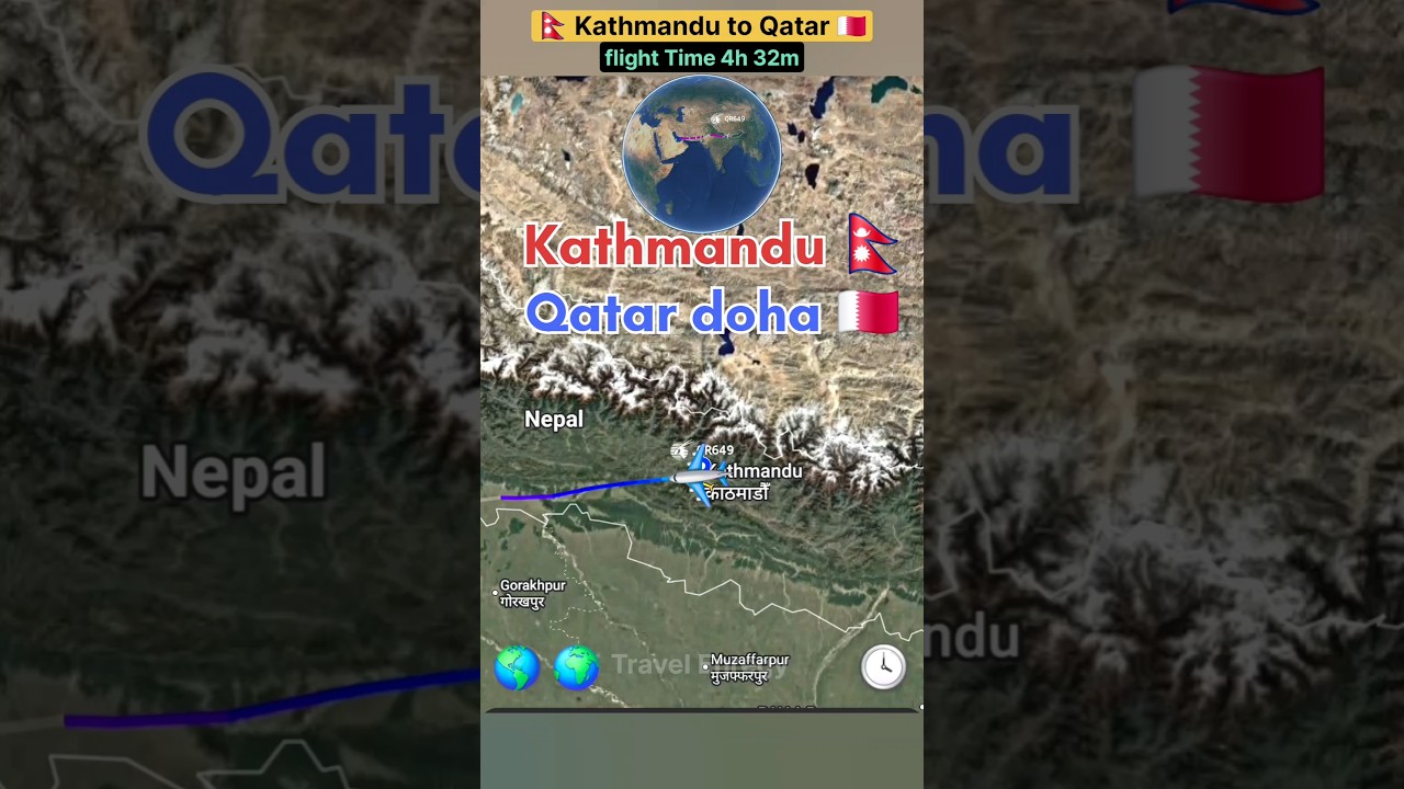 Kathmandu 🇳🇵 to Qatar Doha 🇶🇦 flight Route direct flight ✈️ Operator by Qatar Airways #directflight