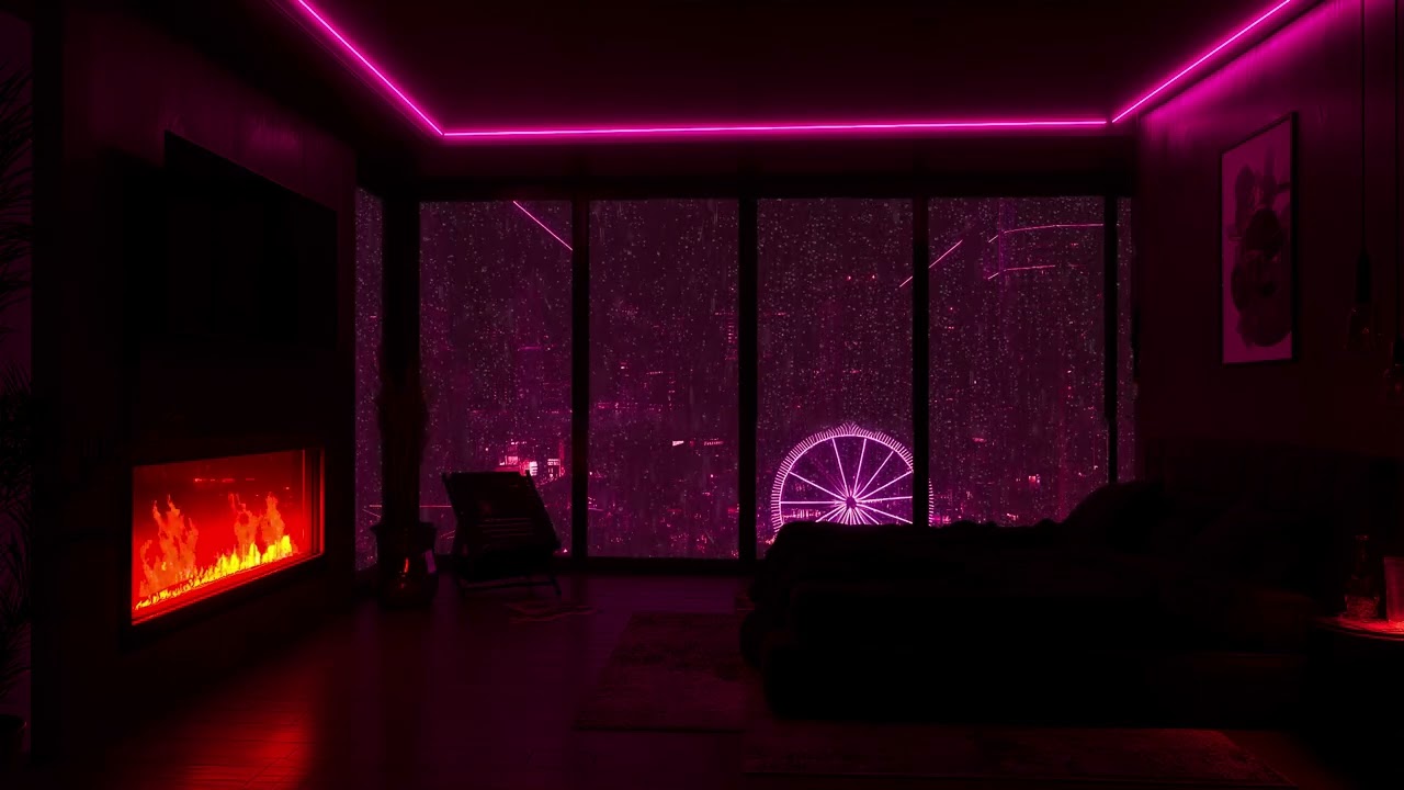 🌃 Peaceful Rainy Night in a Luxury Apartment | Deep Sleep Piano, Fireplace & Relaxing Rain Sounds