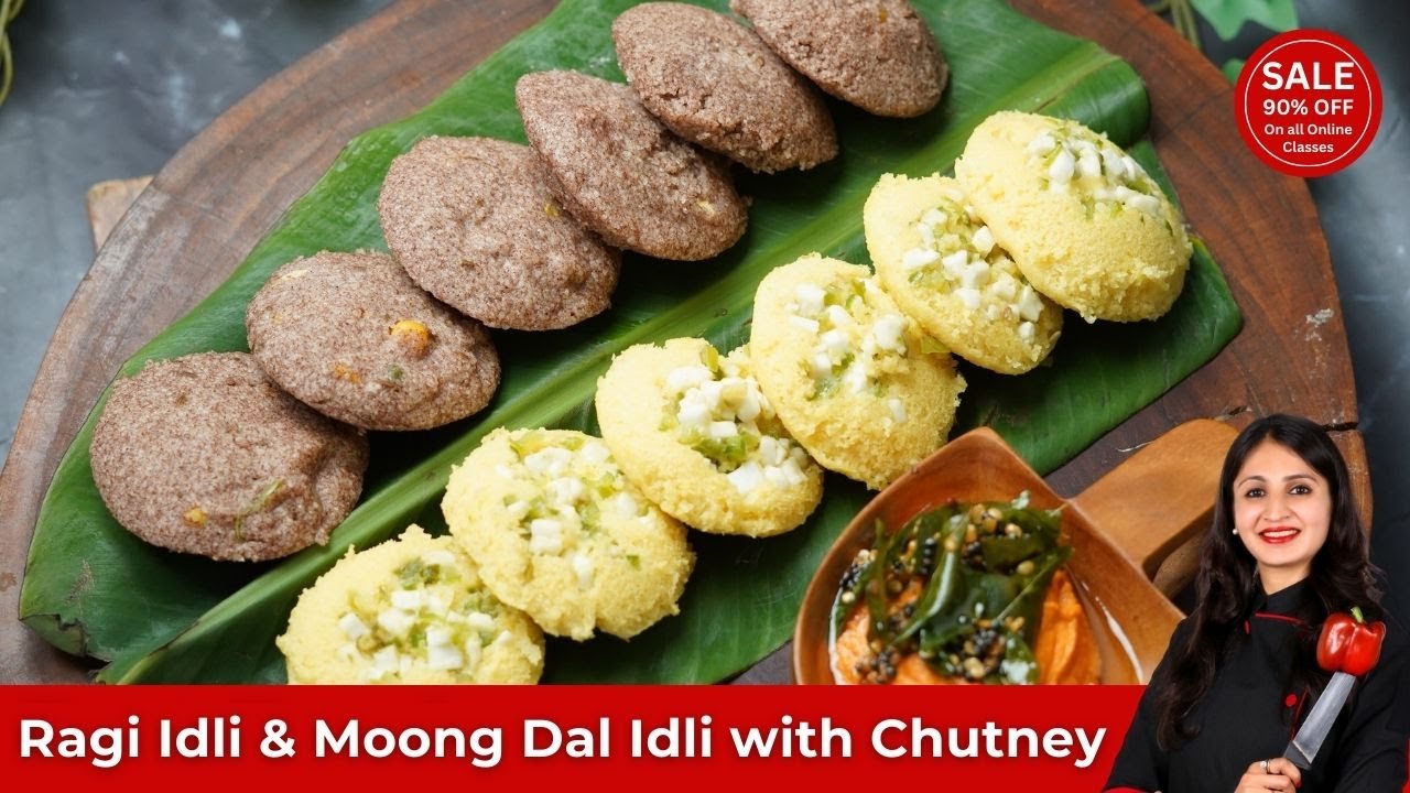 Ragi Idli Recipe| Moong Dal Idli | Healthy Breakfast Ideas| Red Chutney