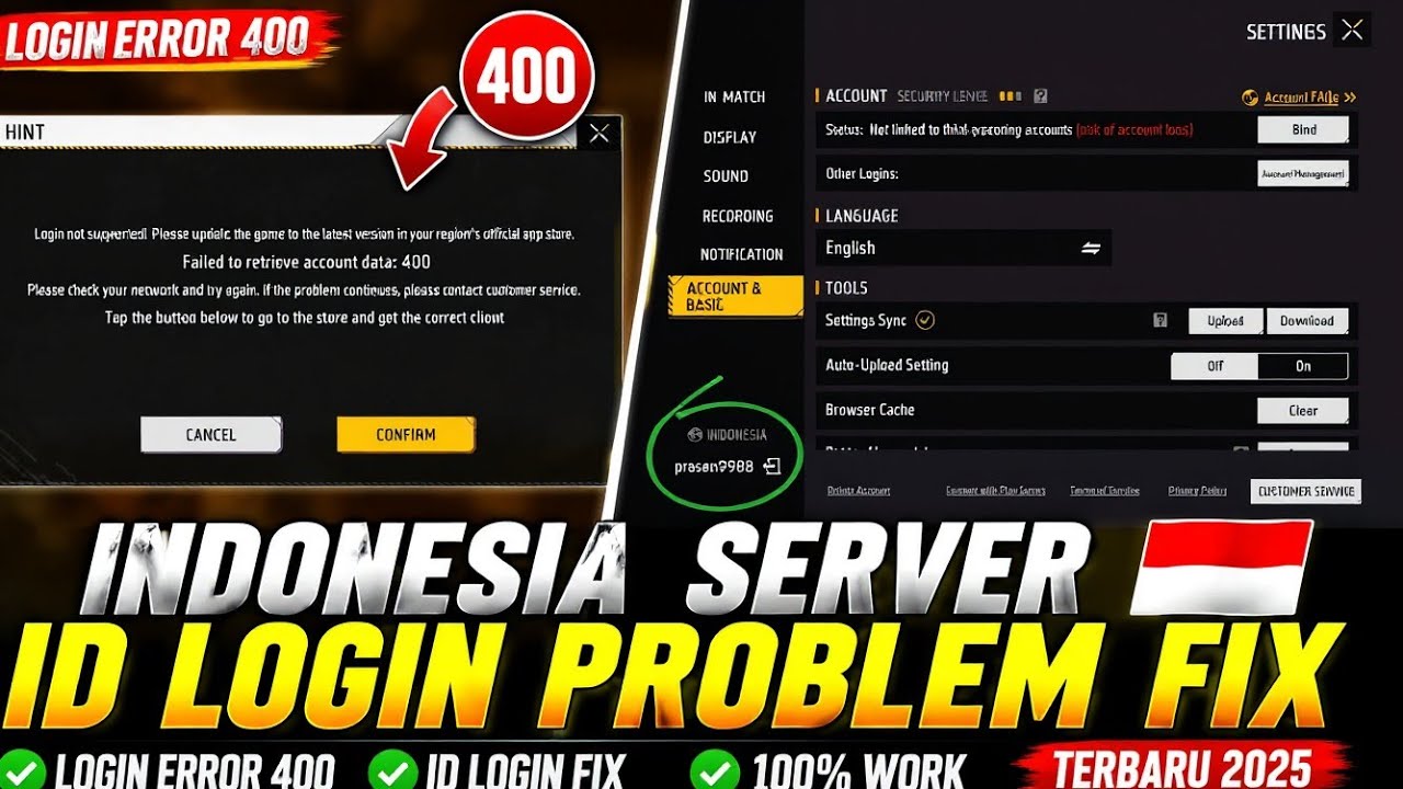 FF Indonesia Server Not Opening After Update Problem Fix 🤯✅| FF Other Server I'd Open Problem Solve 