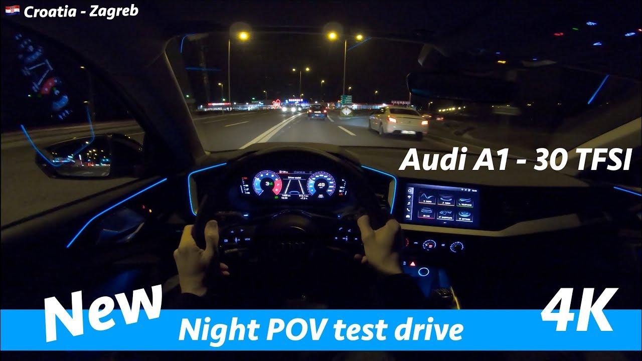 Audi A1 30 TFSI - ночной POV диск в 4K | Ускорение 0 - 100 км/ч