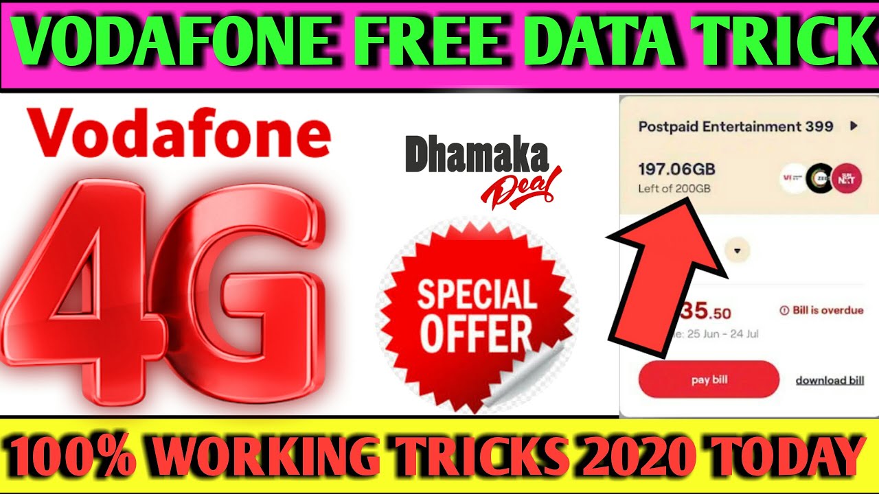 vodafone data special offer all user airtel sim 2020,vodafone free data code 100% work trick | Free