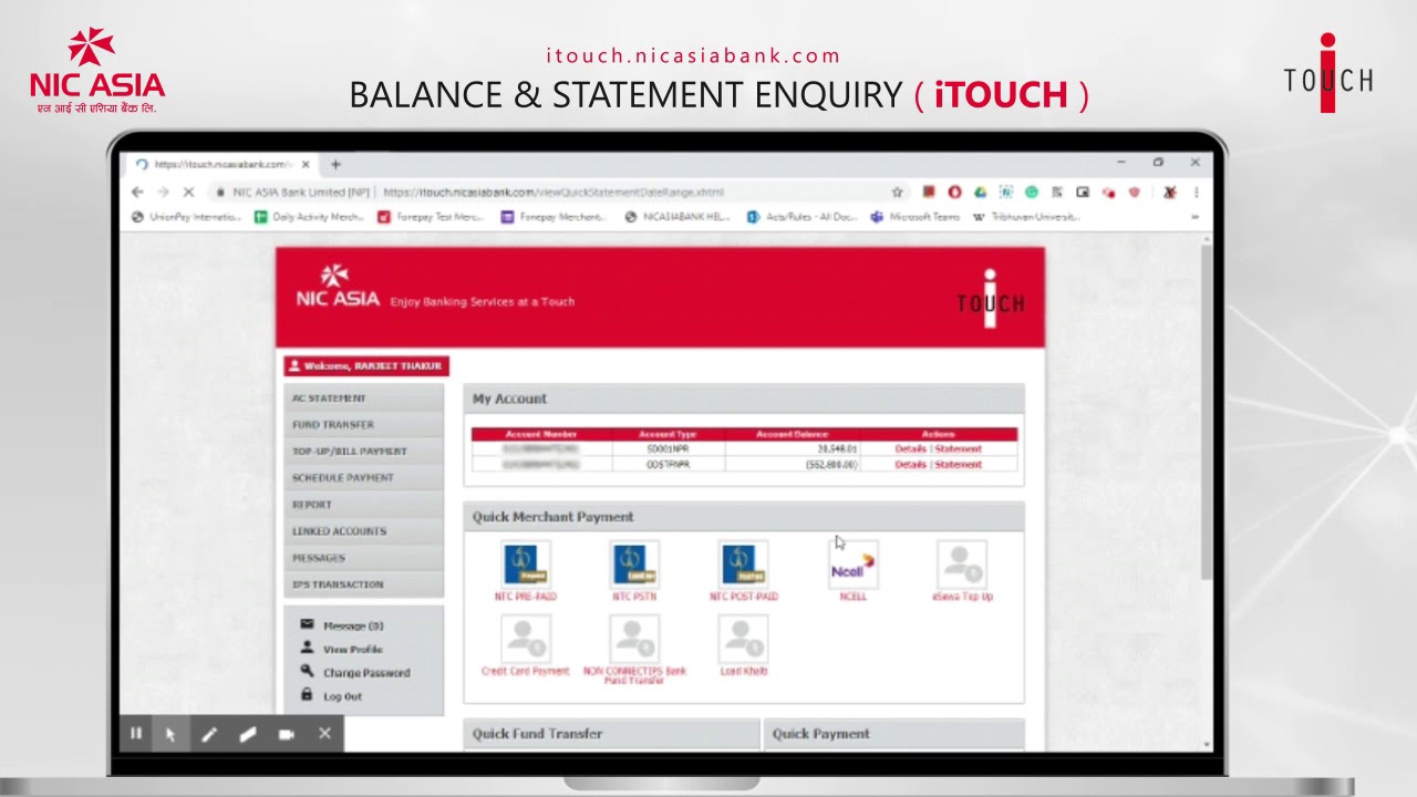 How To Enquire Balance & Statment with iTouch