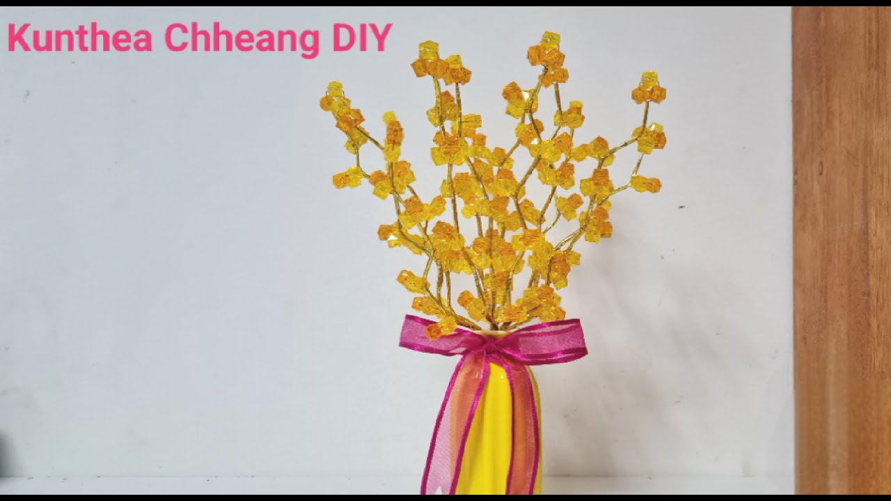 #tutorial #how to make a small vase golden flowers from square beads 10mm #diy #easy