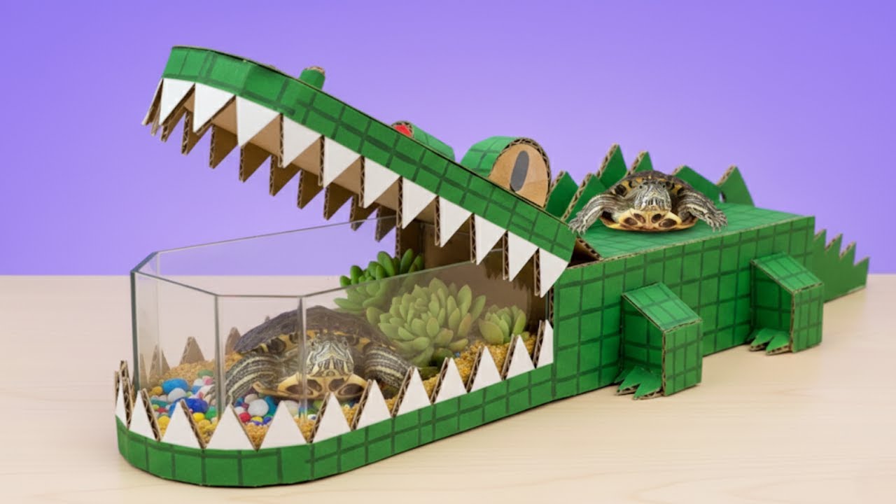 🐢 Черепахи нашли новый дом. в террариуме в форме крокодила🦖🐊