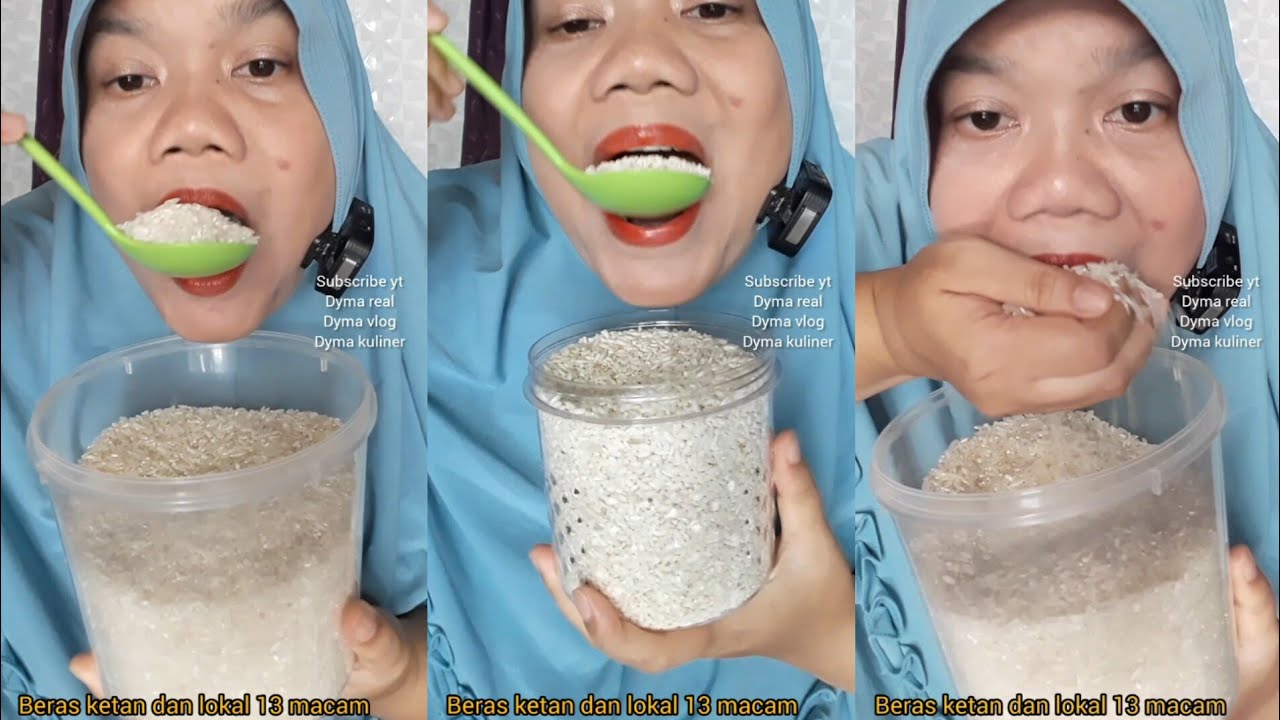 DYMA KULINER 💕ASMR RAW RICE EATING 💕Makan Beras Mentah💕#asmr #mukbang @dymaaaaa @Dymakuliner