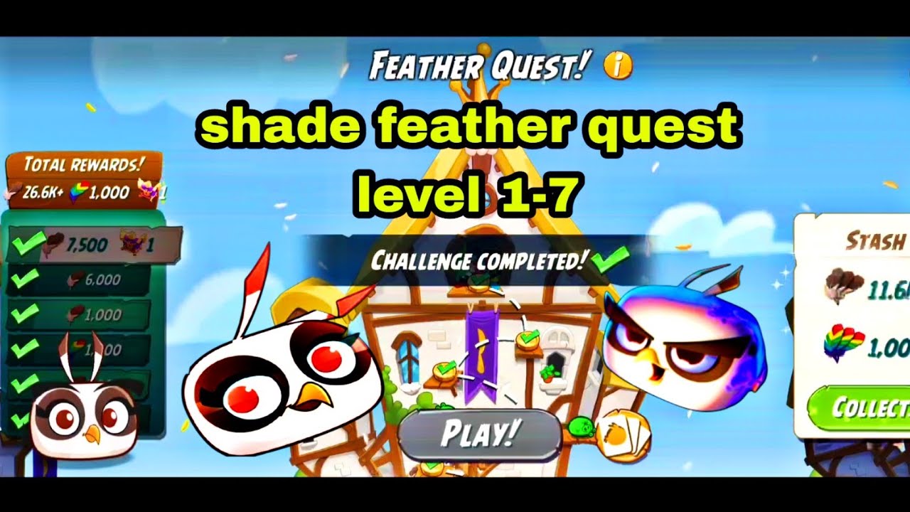 Angry birds 2 (AB2) feather quest - (SHADE) walkthrough level 1-7 #ab2 feather quest shade today