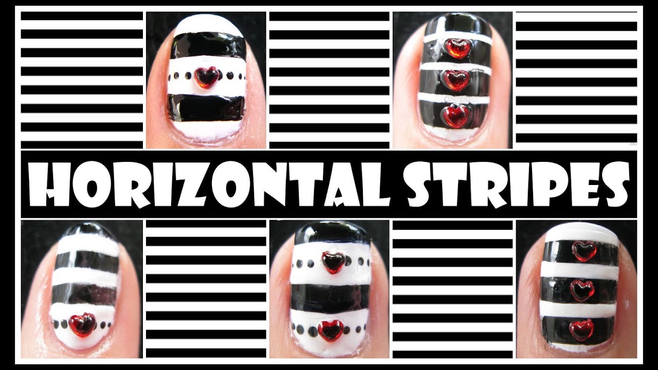 HOW TO DRAW HORIZONTAL STRIPED NAIL ART DESIGNS | LINED NAILS TUTORIAL BEGINNERS MONOCHROME