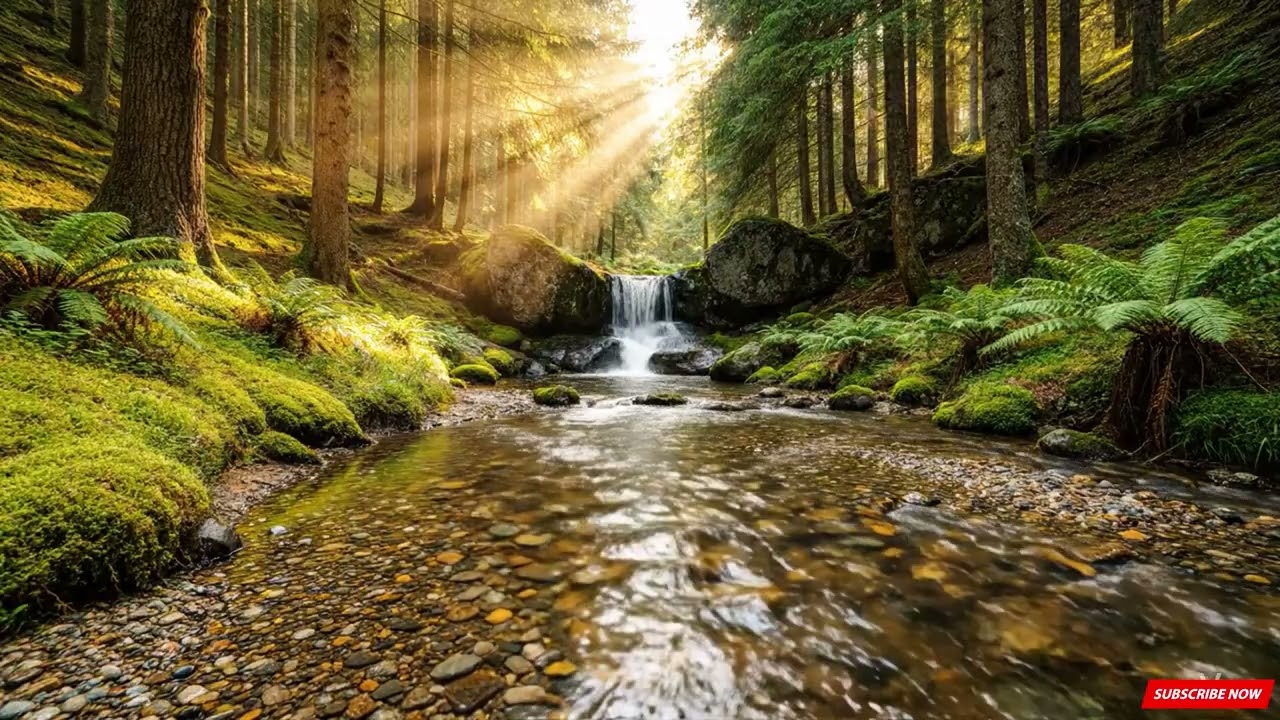 Gentle Stream in Green Forest, Forest Sounds and Birdsong for Sleep, Study & Emotional Healing