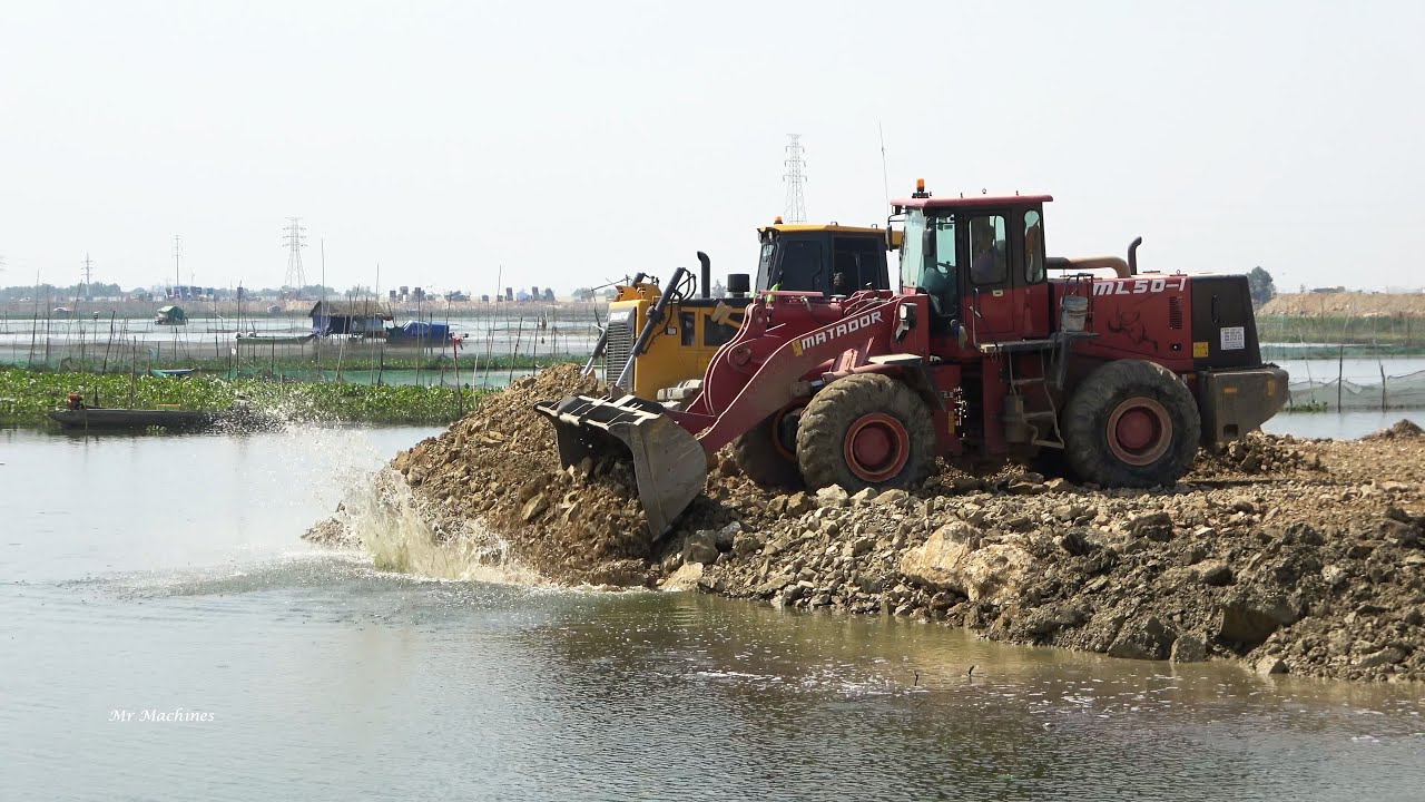 Unbelievable Road Construction !! Huge Bulldozer Vs Wheel loader Spreading Dirt Rock in To Water