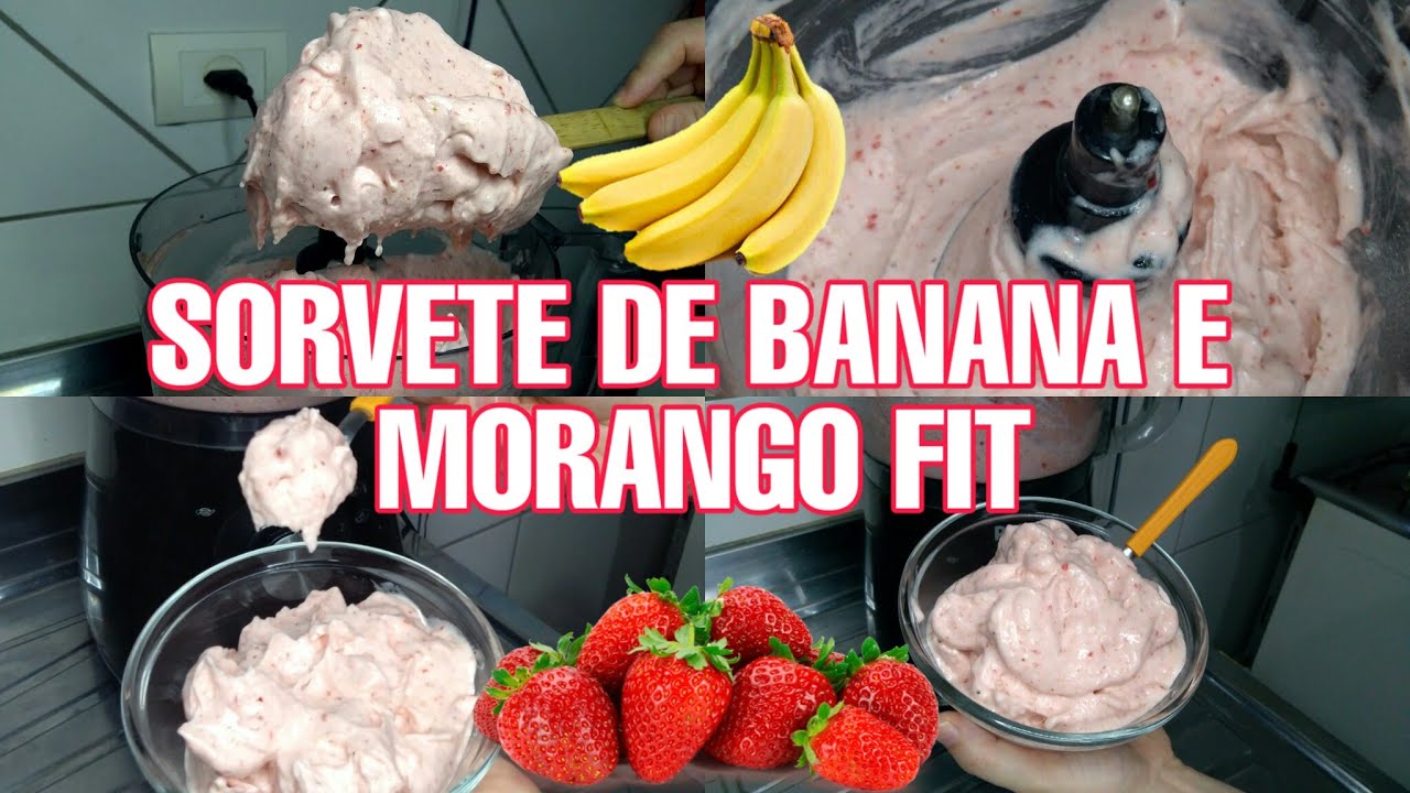 SORVETE DE BANANA E MORANGO CONGELADOS | RECEITA FIT