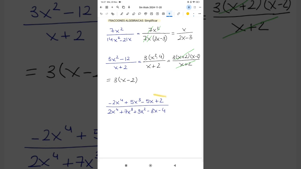 Fracciones algebraicas (Simplificar)