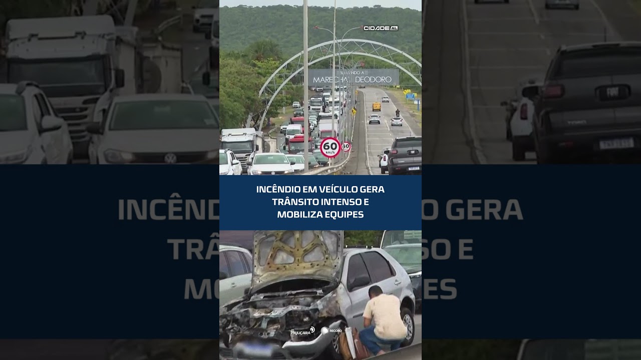 Carro em chamas provoca congestionamento em via movimentada #CidadeAL
