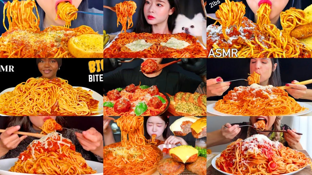 CHEESY SAUCY SPAGHETTI PASTA MUKBANG COMPILATION * DELICIOUS SPAGHETTI PASTA EATING SHOW ASMR SOUND