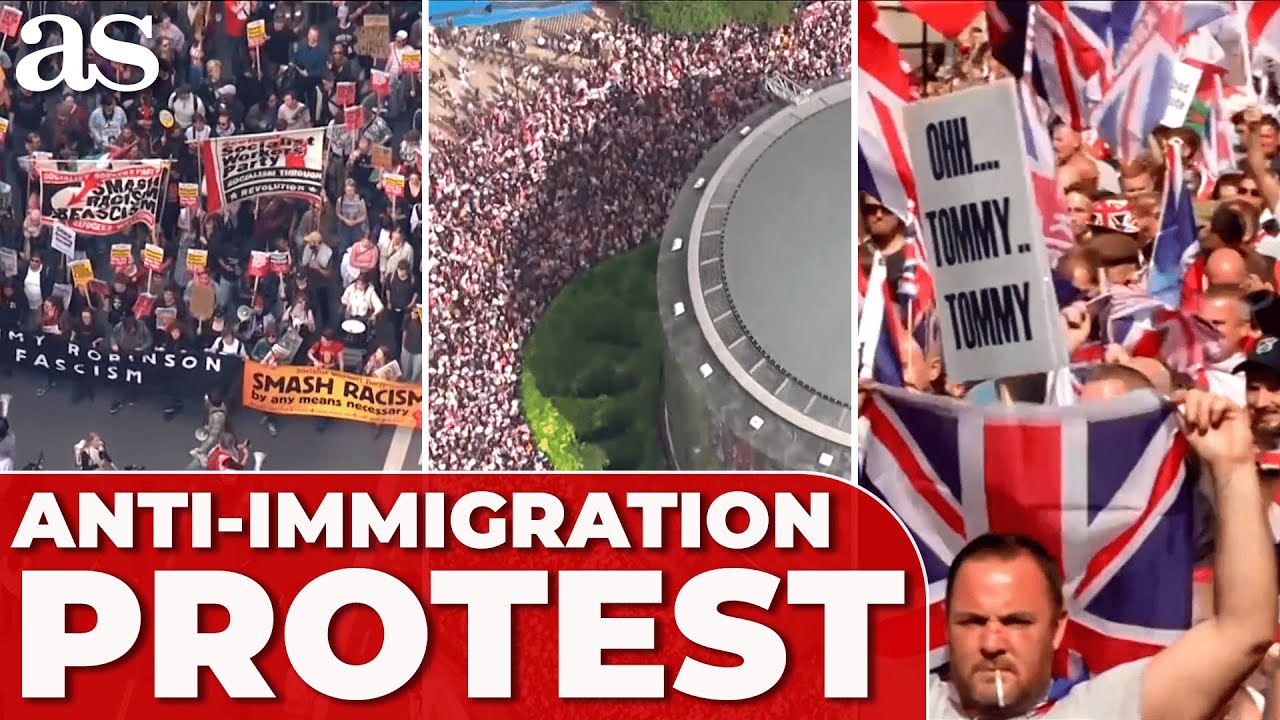 ANTI-IMMIGRATION RALLY in LONDON vs. COUNTER-PROTEST | FULL FOOTAGE & AERIAL SHOTS