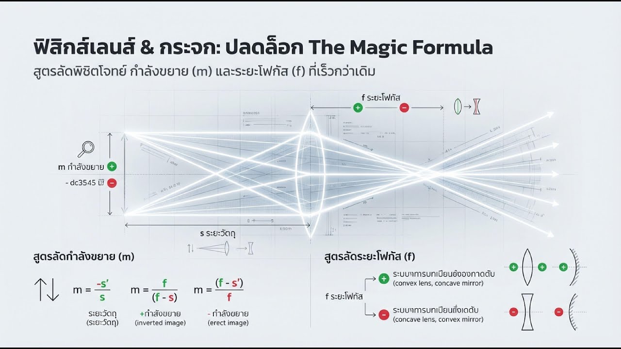 เลิกใช้วิธีเดิม! สอนวิธีลัด m = f/(f-s) เรื่องเลนส์และกระจก ที่โรงเรียนอาจไม่ได้บอก