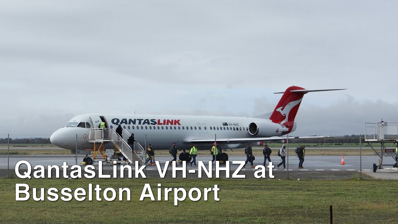 QantasLink Fokker 100 (VH-NHZ) Arrives at Departs Busselton Airport (YBLN).