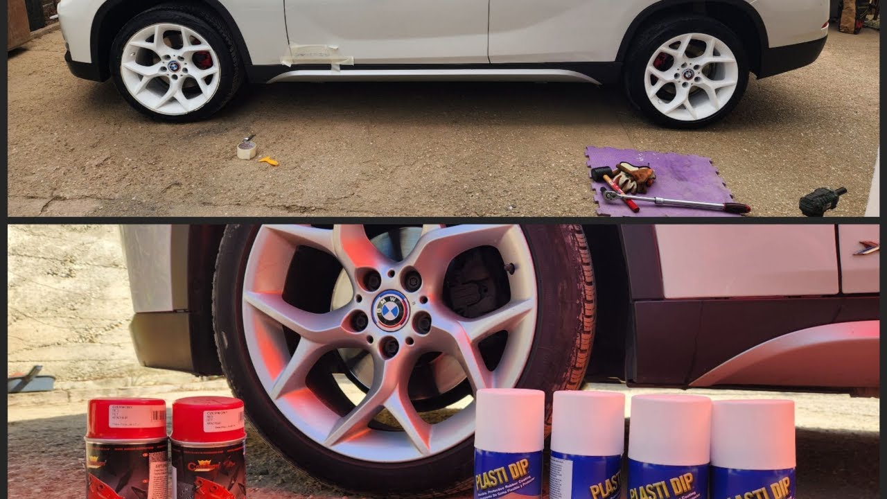 Am vopsit jantele cu Plastidip vopsea cauciucata alb mat si etrierele rosii. BMW X1