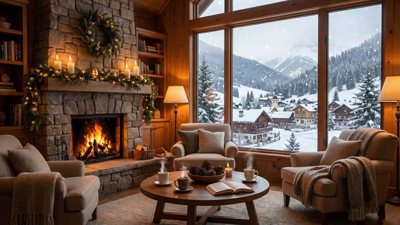 Soft Jazz & Fireplace Sounds for Relax ~ Cozy Winter Cafe Ambience ☕ Smooth Jazz Instrumental Music