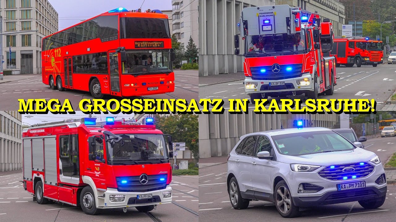 [S-BAHN-BRAND IM TUNNEL] XXL Großeinsatz in Karlsruhe | Einsatzfahrten | ÜBUNG | ELW2, WLF, uvm..