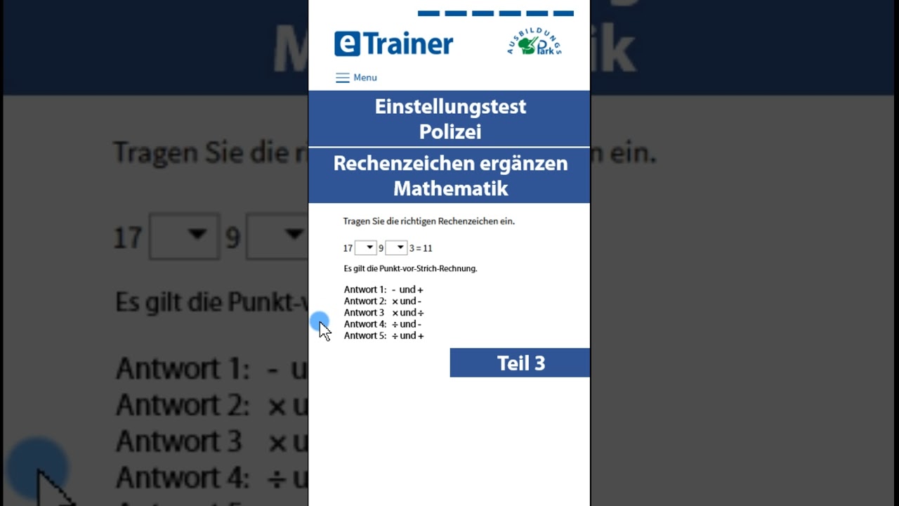 Einstellungstest Polizei Rechenzeichen erg&auml;nzen - Mathematik 13 |