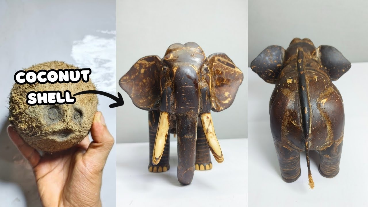 Слон из кокосовой скорлупы своими руками 🐘🥥 | Как сделать поделку в виде слона | Лучшие идеи из о...