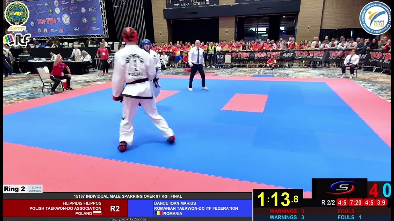 Fillipidis Fillipos POL VS Marius Dancu Ioan ROM ITF Taekwondo european championship sparring +87 kg