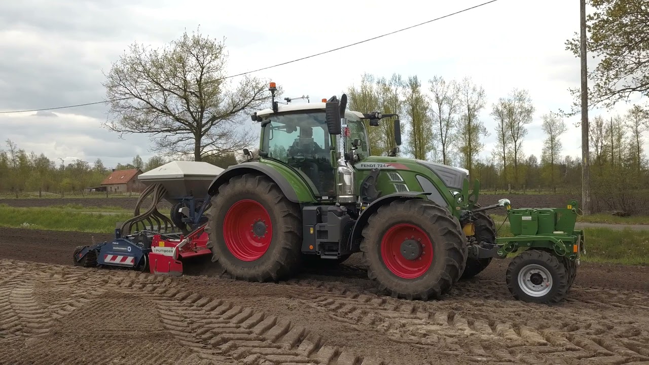 Gras zaaien 2021 - Fendt 724 - Pottinger zaaimachine - Hoeve de Heuvel - vleesvee Parthenaise