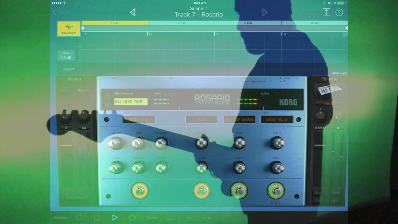 Guitar Jamming with Korg Gadget via Rosario, the new amp and effect Gadget App on iOS
