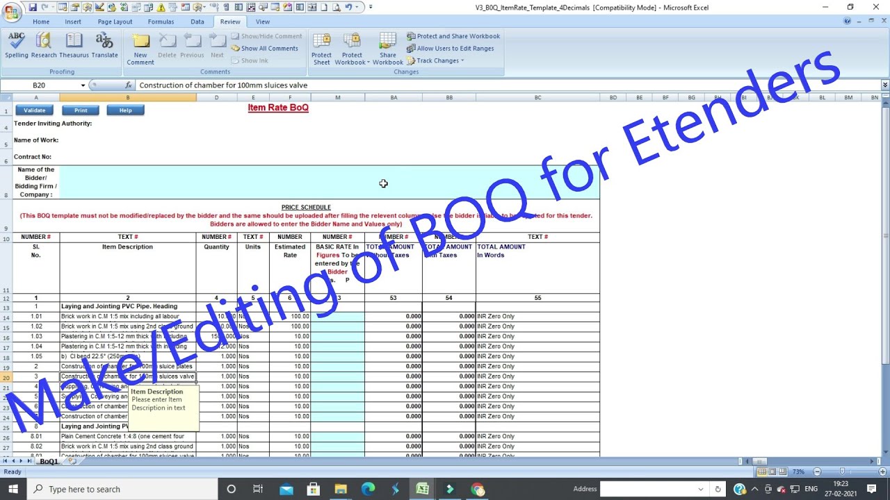 Make BOQ file for e tender |making BOQ file |  editing of BOQ File for Published Etender