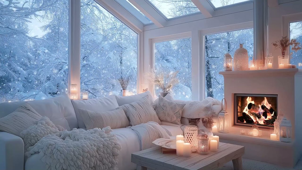 🎹❄️ Cozy Lounge Piano with Winter Fire & Snowfall | 10 Hours for Focus, Mood Boost, Calm Meditation