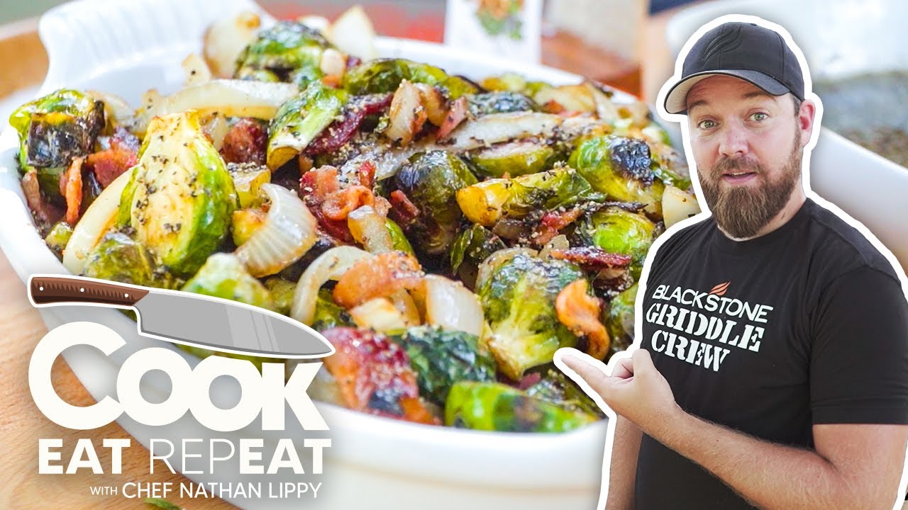 Bacon Brussels Sprouts with Black Pepper Honey | Blackstone Griddle