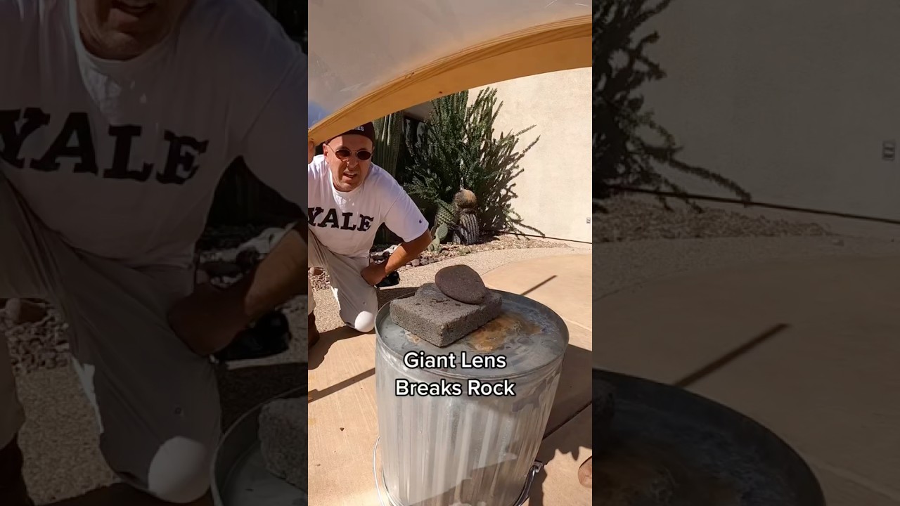 Giant lens breaks rock #physics #experiment