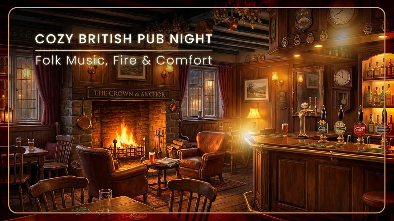 Cozy English Pub Evening 🍺 Traditional British Folk Music & Fireplace for Relaxation, Study & Sleep