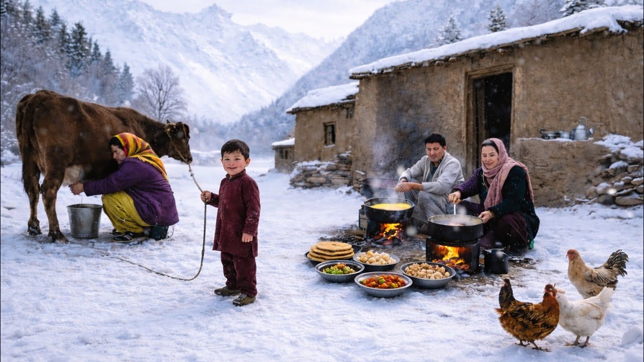 One Day Living in Afghanistan&rsquo;s Coldest Mountain Village | Cooking & Living in Extreme Cold