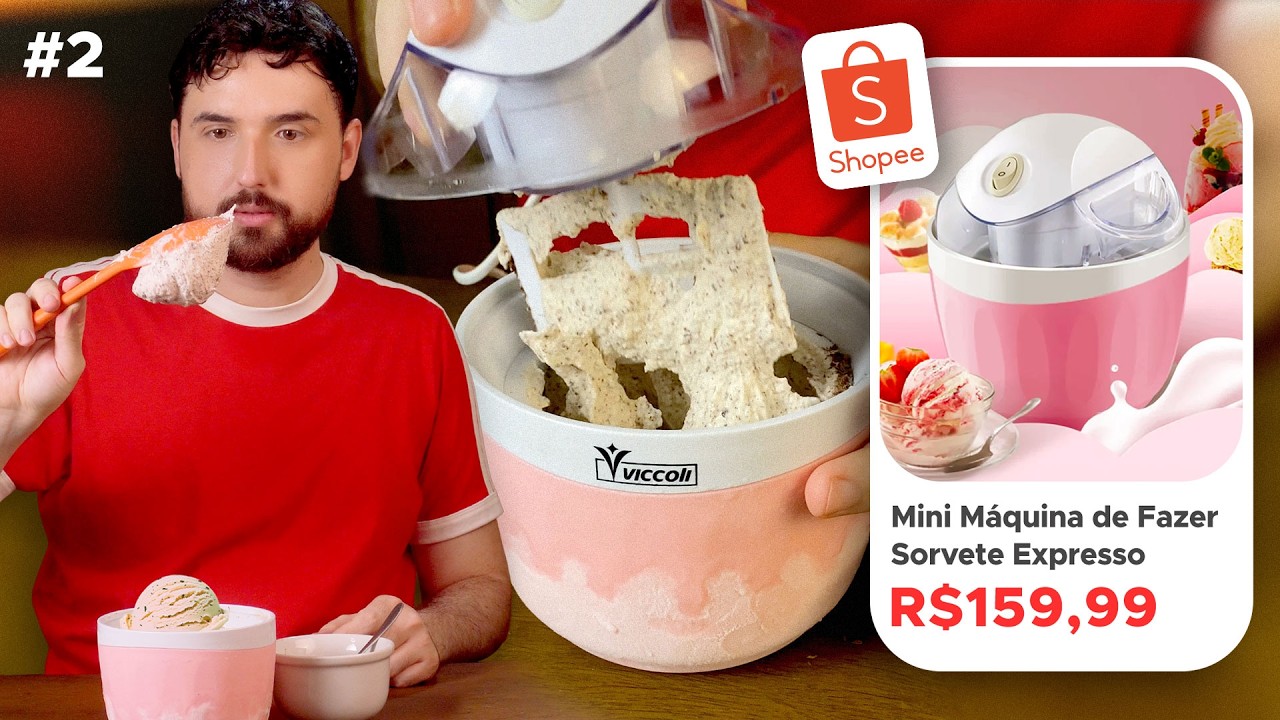 😱 Testando MAIS UMA VEZ a MÁQUINA DE SORVETE da Shopee | Sorvete em 15 minutos MESMO?