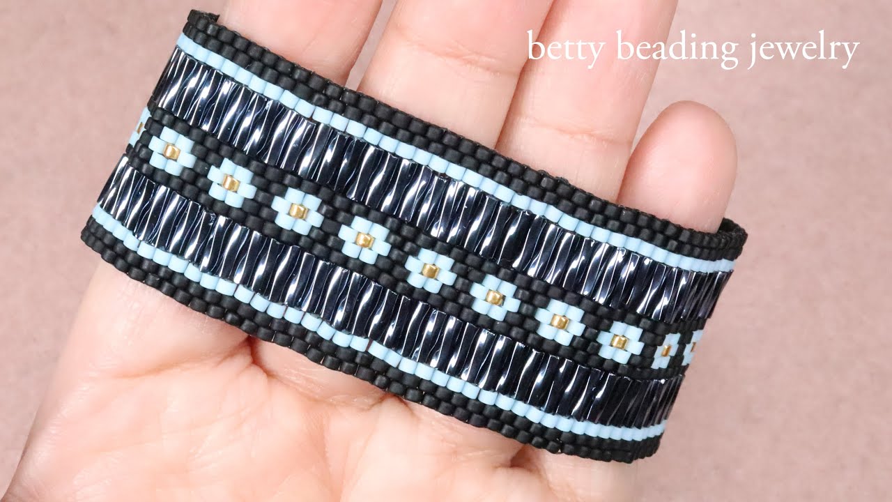 Bugel beaded bracelet with flower design elegant and easy to make .beading tutuorial