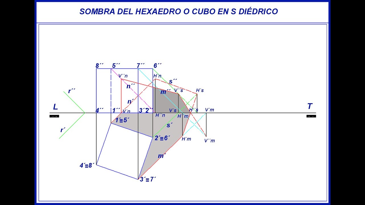 DIBUJA GARLO SOMBRAS DEL HEXAEDRO EN SISTEMA DIÉDRICO