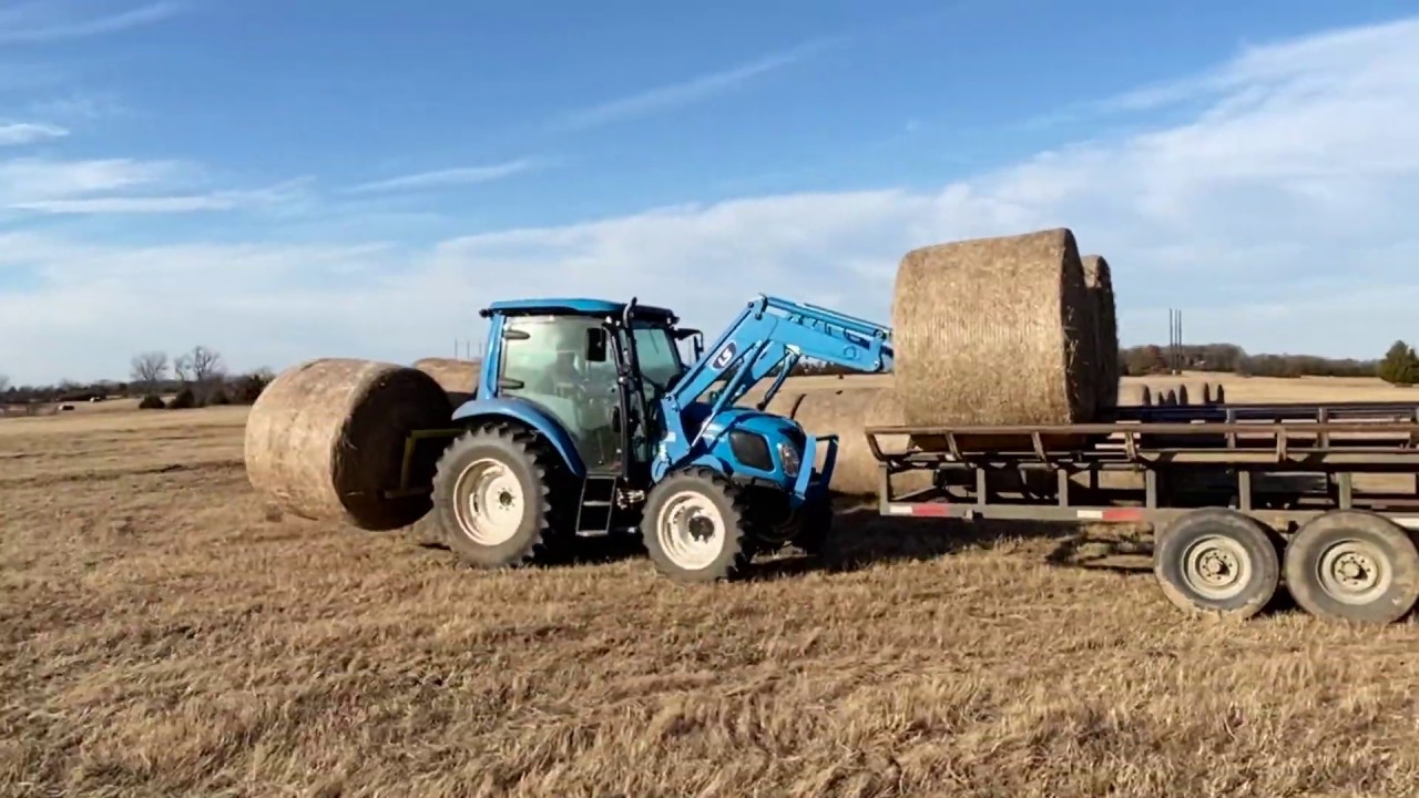 Moving Hay Bales: Ls Tractor Mt5 73, John Deere 5100E, John Deere 460M
