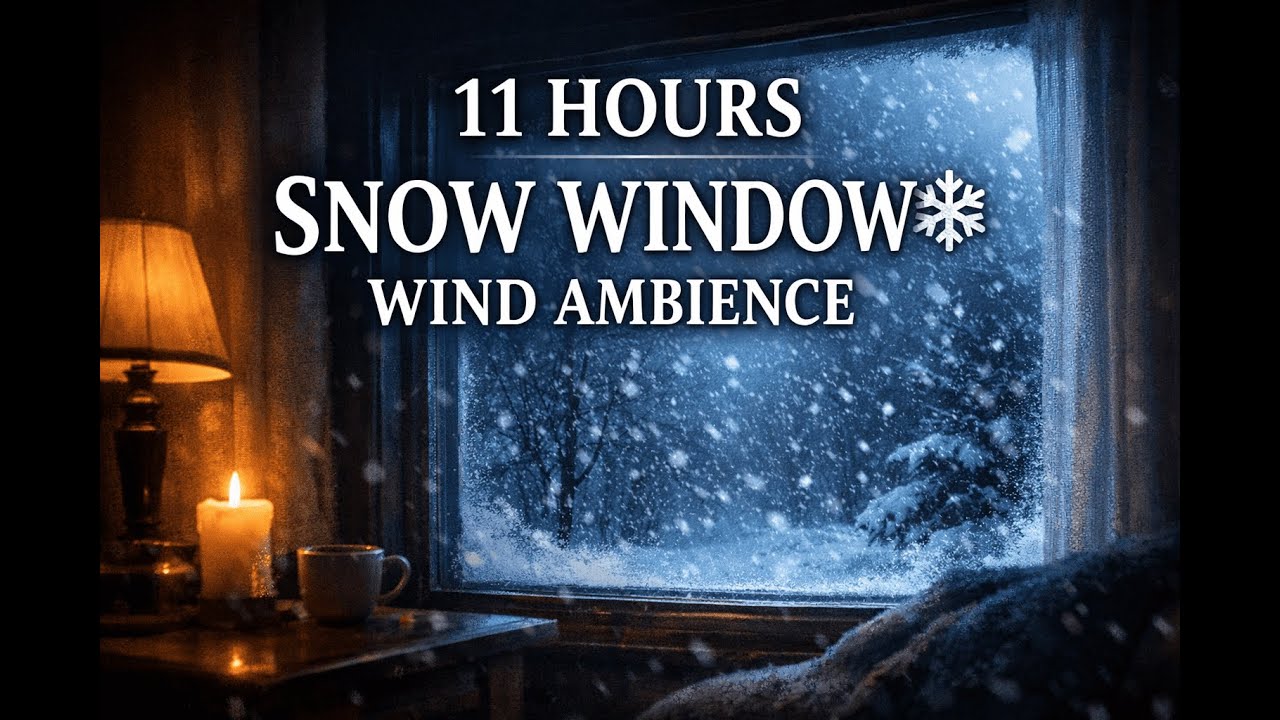 4K 11 Hours Snowfall Window Ambience with Cold Wind Sounds ❄️ Sleep, Study & Relax1