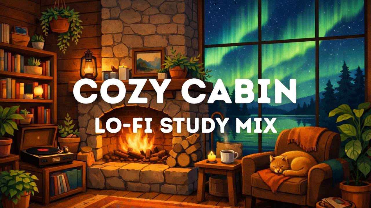 Cozy Cabin Under the Northern Lights 🌌 Lofi Beats for Studying & Relaxing | AudioJoy 🦆