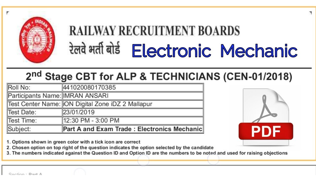 RRB ALP CBT 2 Electronic Mechanic Previous Year Paper 2019