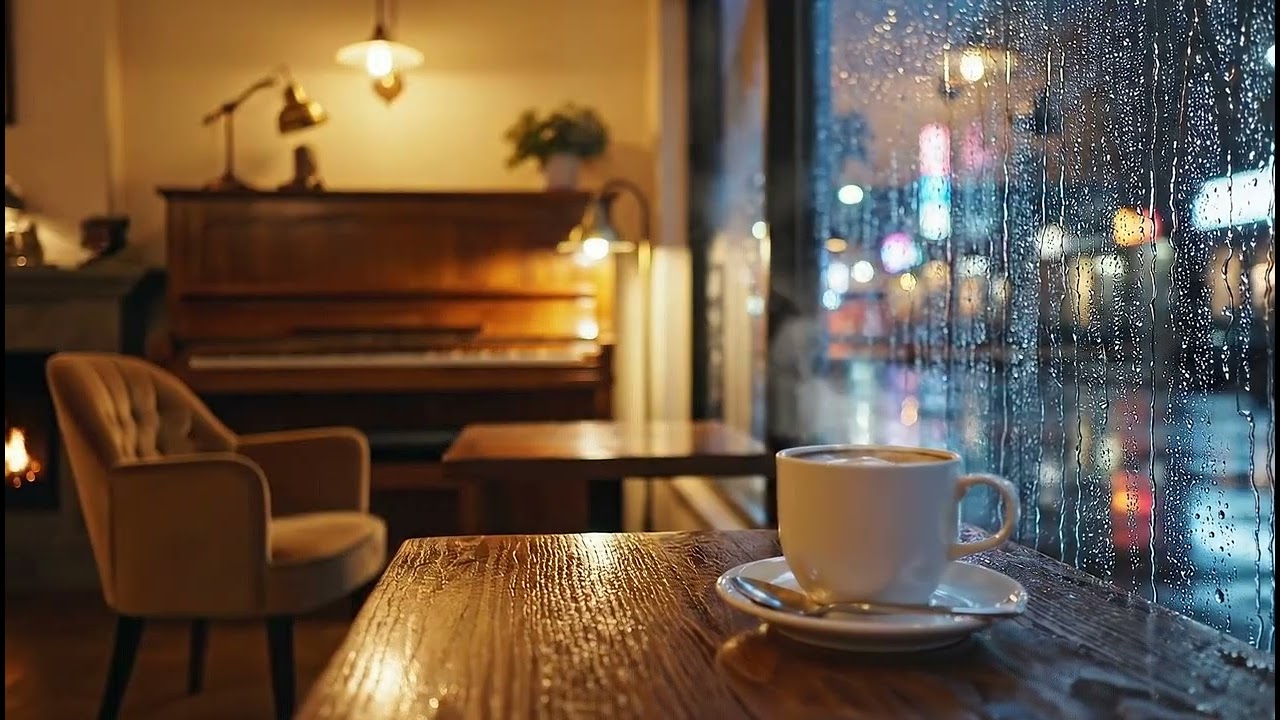 Rainy Midnight Piano Cafe Jazz 🌧️🎹 Cozy Smooth Background Music for Focus 3 Hours