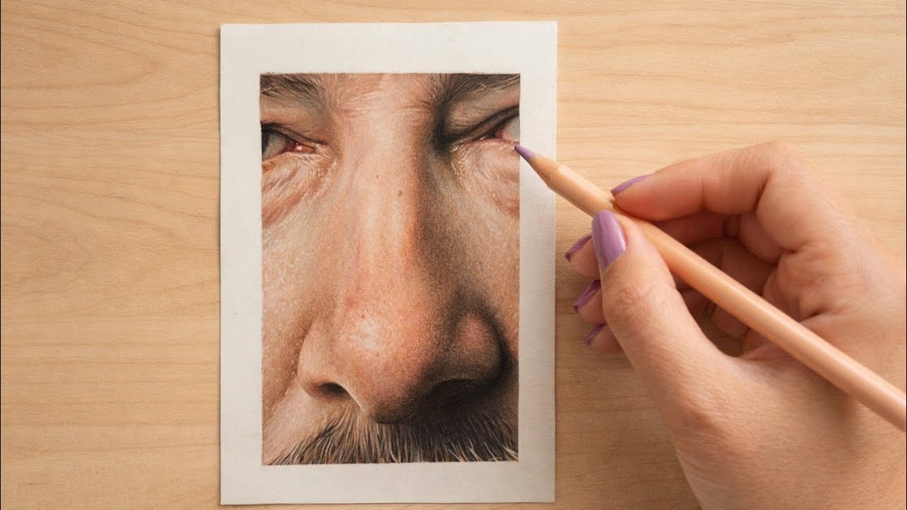 Realistic Nose Drawing with Colored Pencils | Hyperlapse Art.INSANE Realistic Nose Drawing  