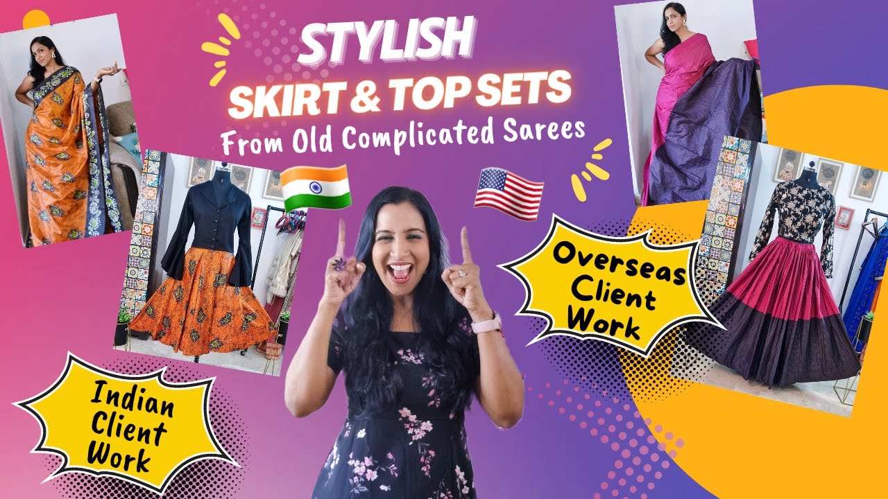 Western & Indo Western Skirt Top Sets From Old Complicated Pattern Sarees Reuse | Old Saree Reuse