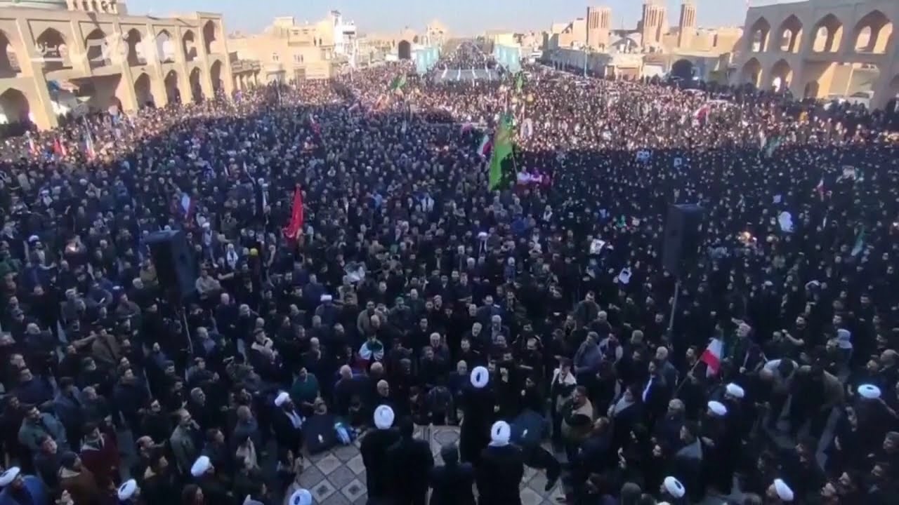Thousands of Iranian government supporters mourning Khamenei chant 'Death to America'